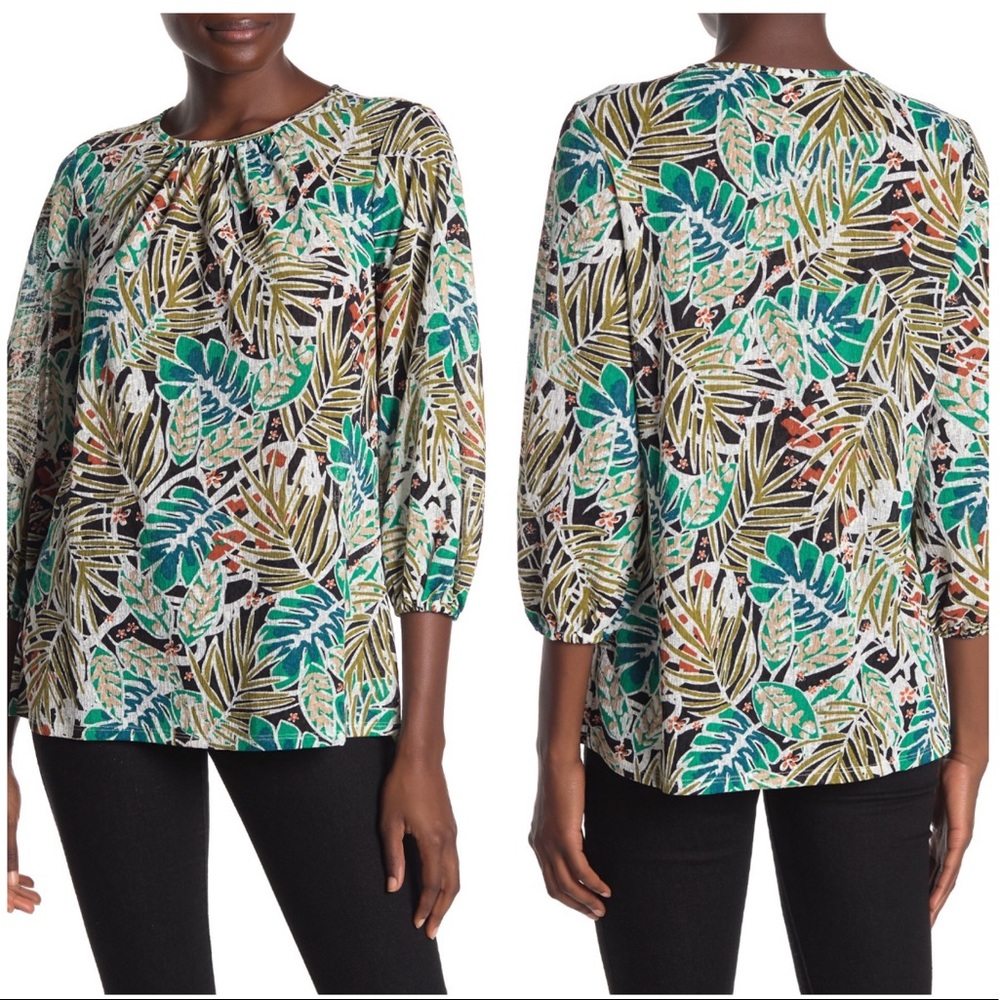 ECI Puff Sleeve Printed Knit Top